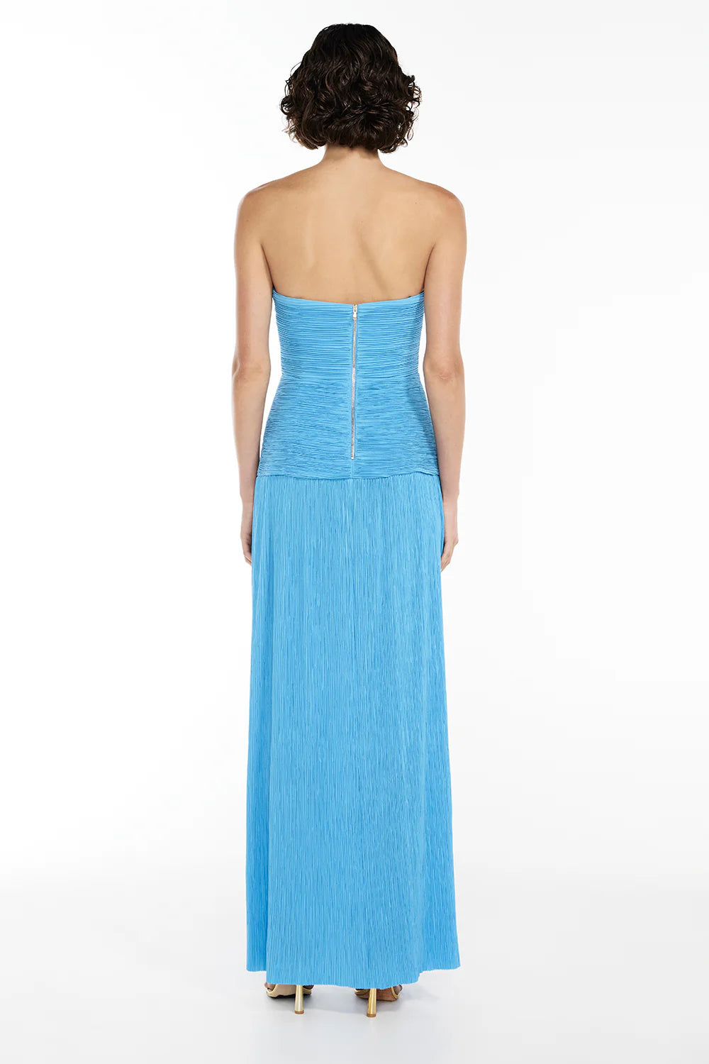 Double Time Pleat Strapless Dress Blue