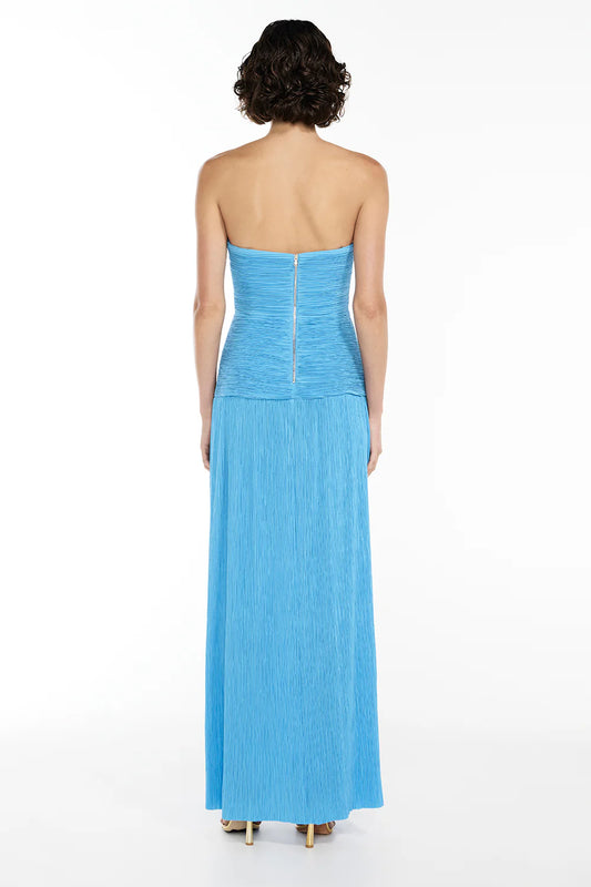 Double Time Pleat Strapless Dress Blue