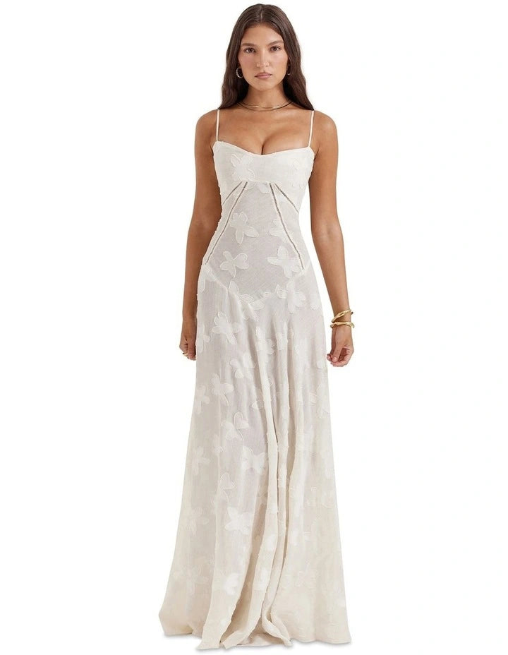 House of CB - 'Seren' | Vintage Cream Floral Lace Maxi Dress Hire