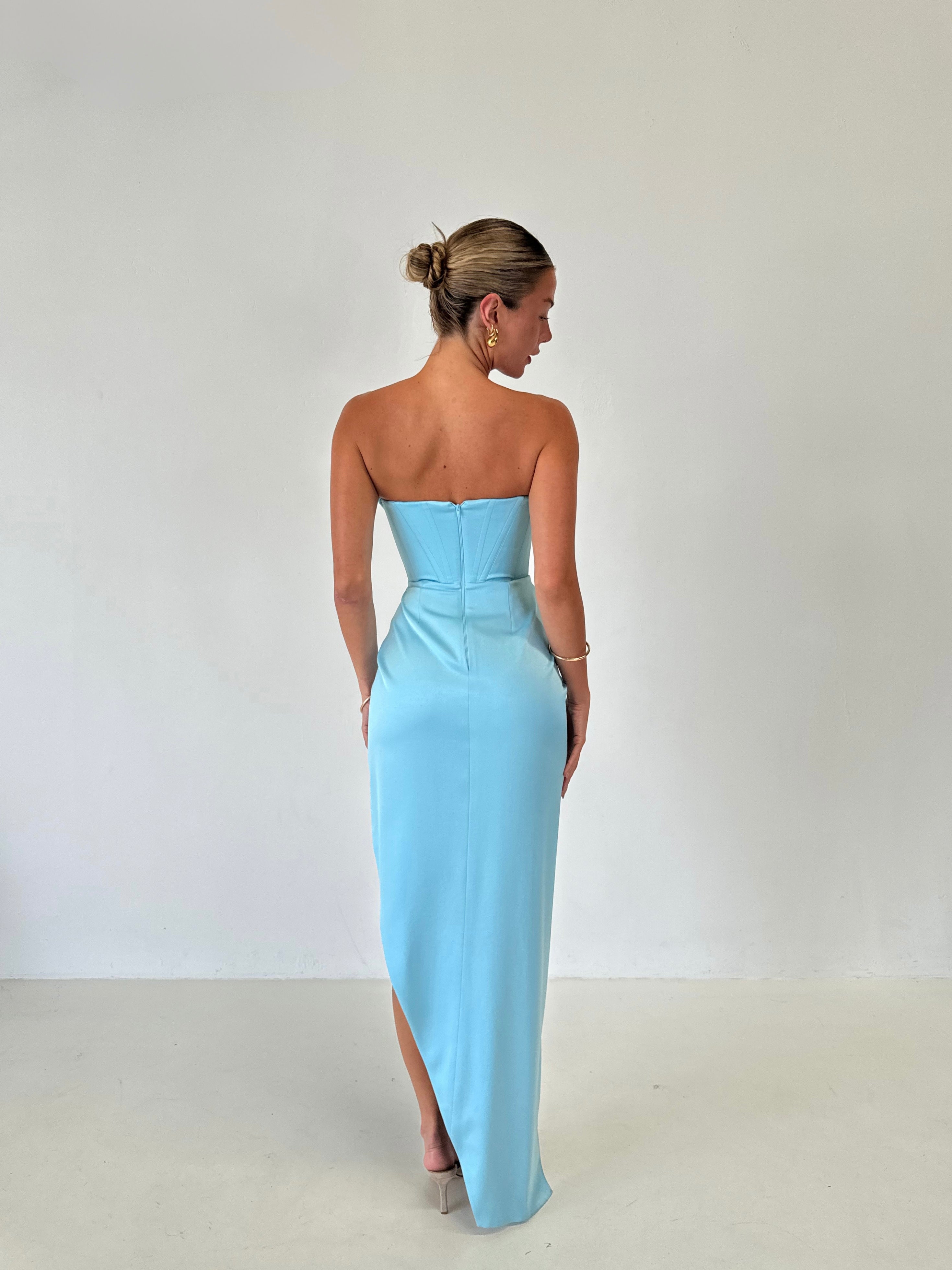 Alex Perry Harland Satin Draped Corset Gown | Blue