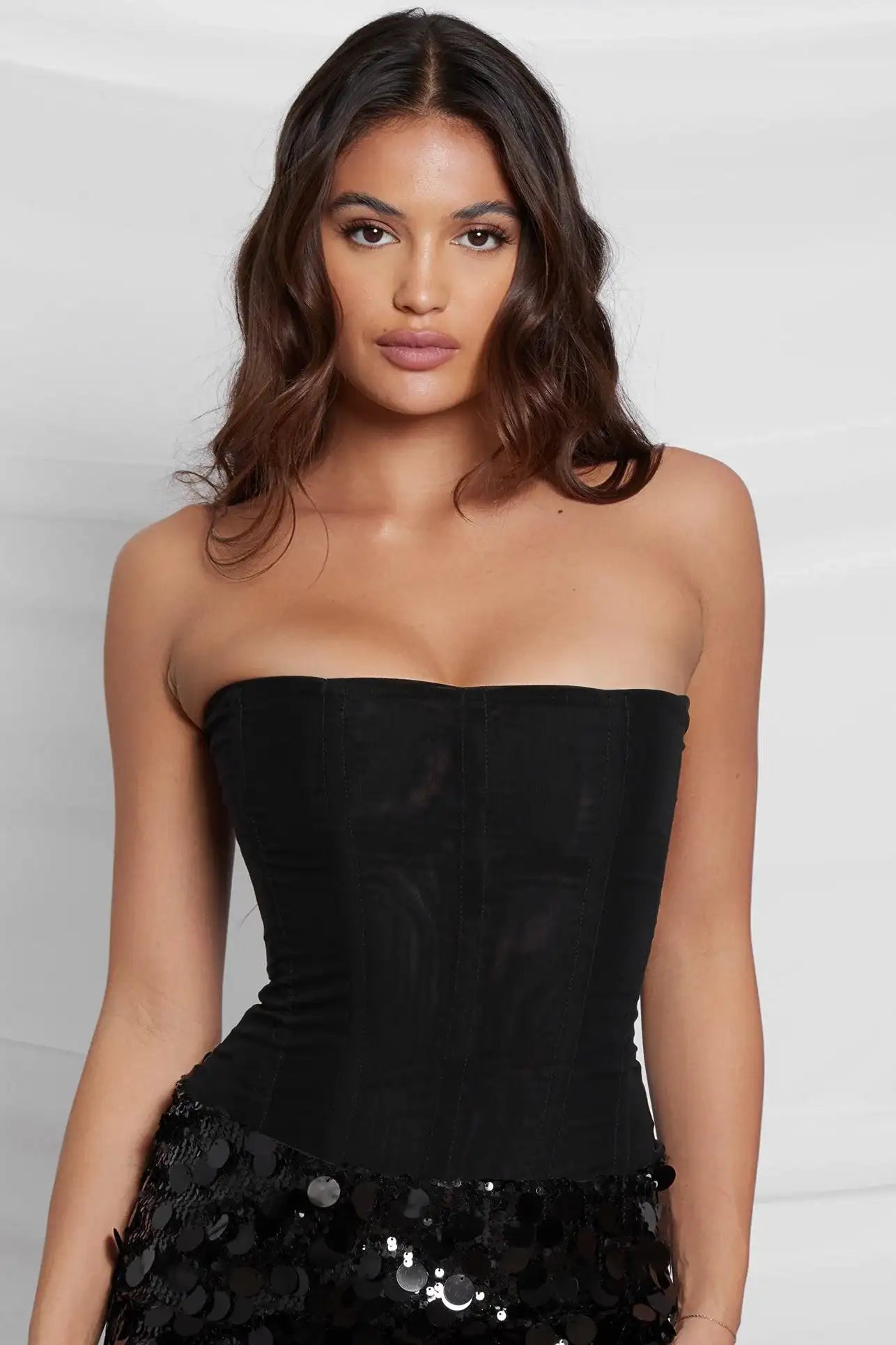Leau Muse Mesh Corset Top | Black