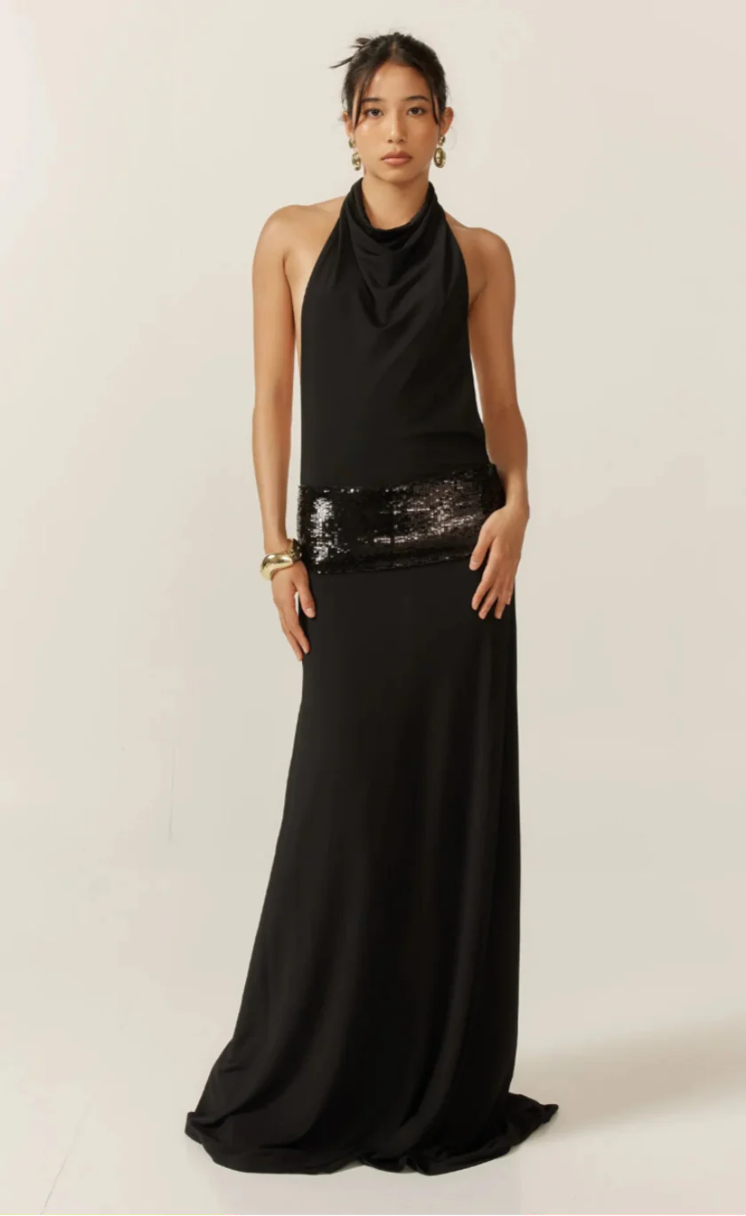 Ance Gria Adele Halter Open Back Gown | Black