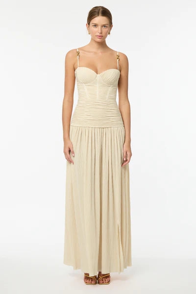 Double Time Pleat Dress Cream