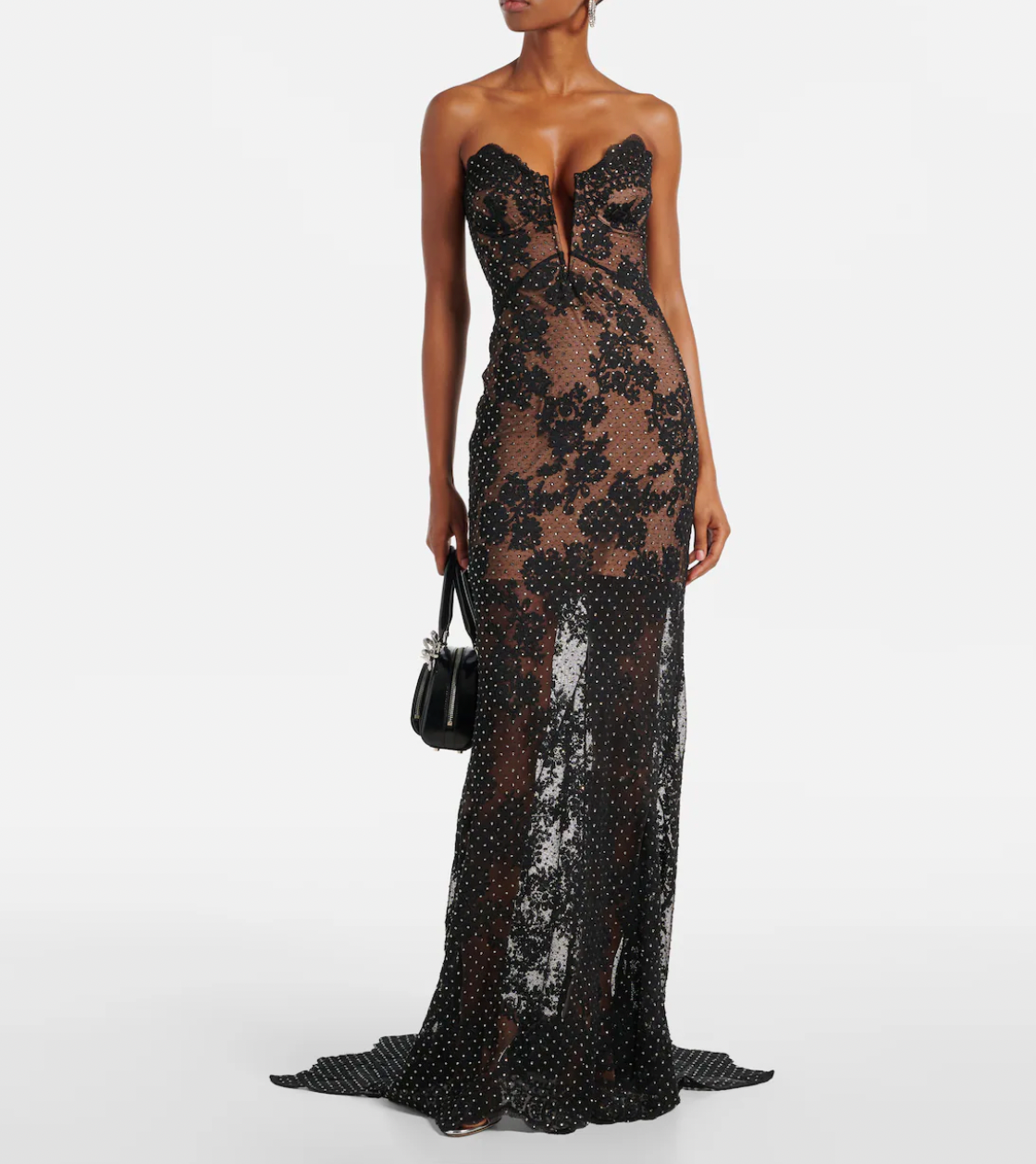 Strapless Rhinestone Maxi Dress in Black