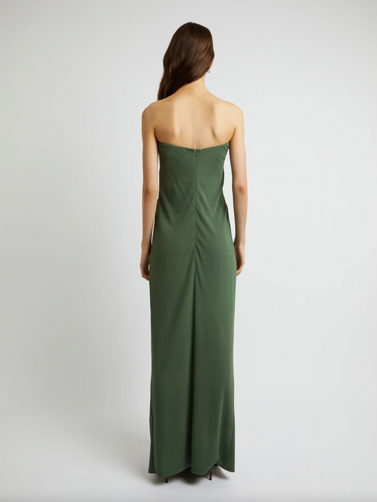 Arced Palm Strapless Dress Green
