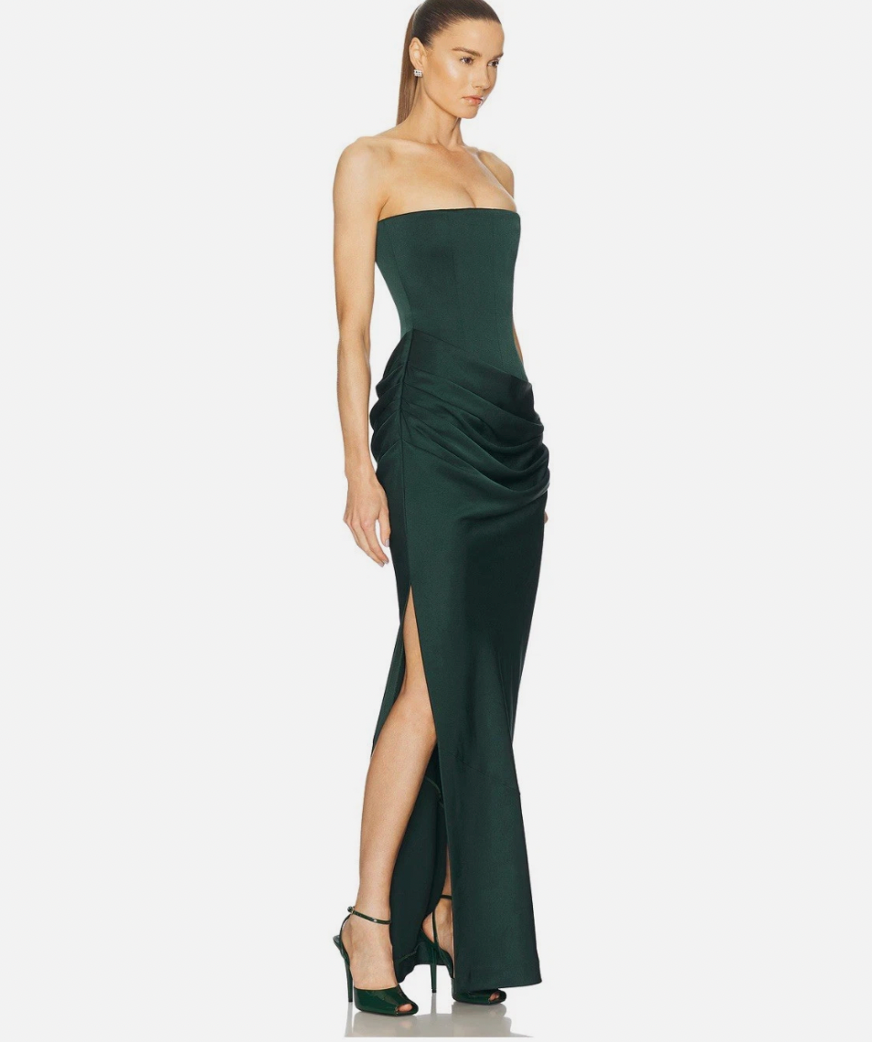 Alex Perry Strapless Longline Draped Column | Forest Green