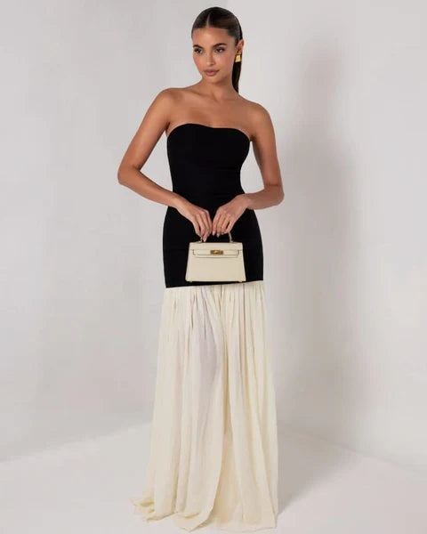 Heiress Beverly Hills Strapless Chiffon Maxi Dress | Black/Cream