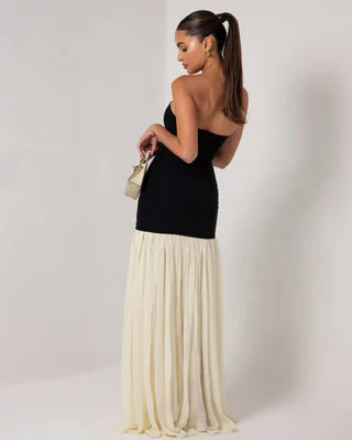 Heiress Beverly Hills Strapless Chiffon Maxi Dress | Black/Cream