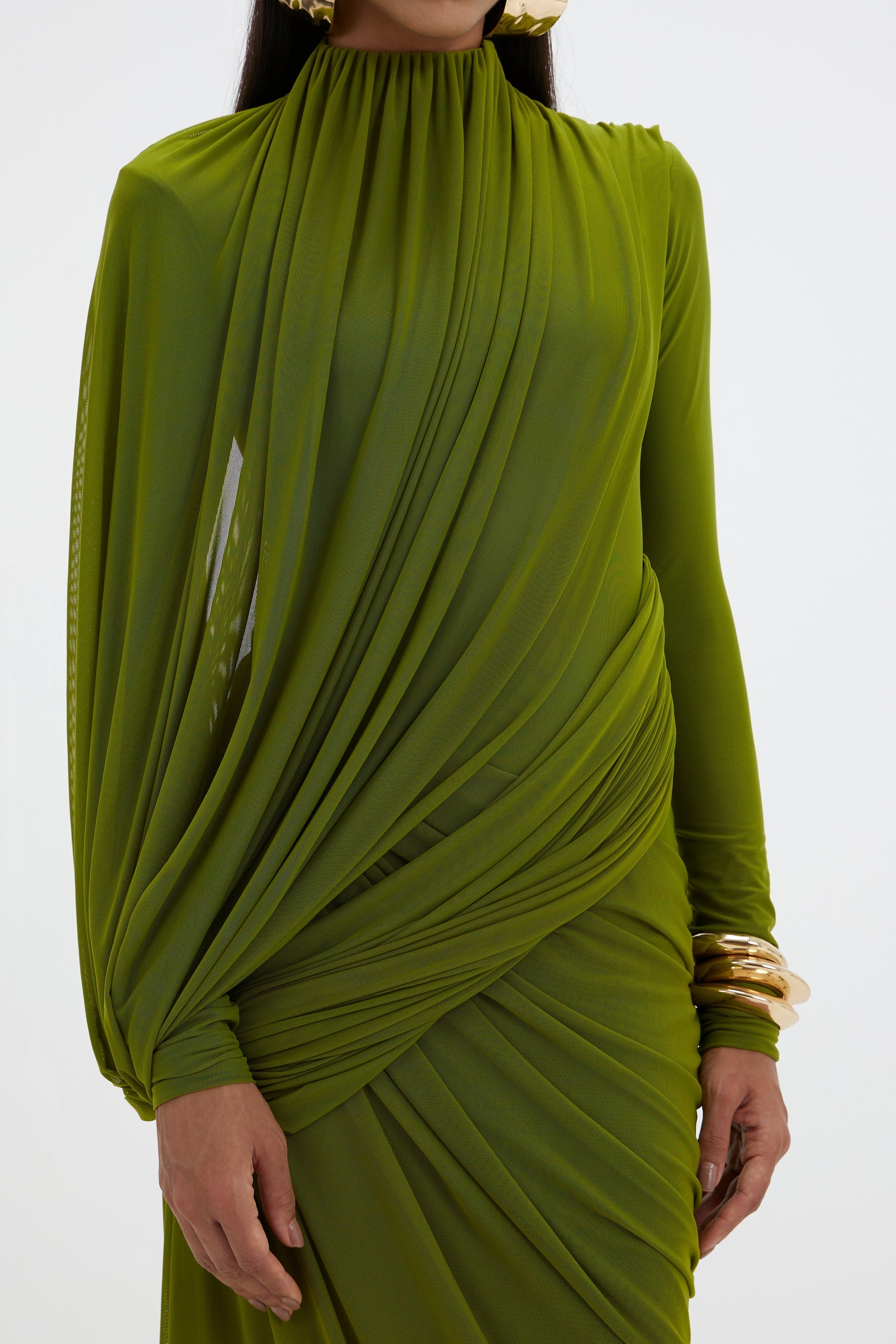 Close up of Deme by Gabriella Suzie Gown in Lime Green. The perfect dress for Formal Occasions, Best & Fairest or Awards Nights. Book now to secure your date!