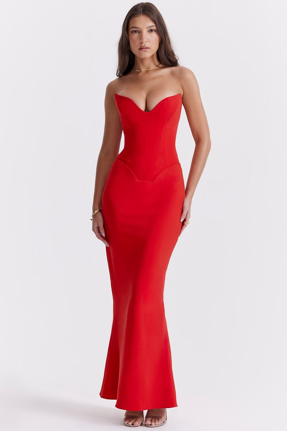 House of CB Tamara Strapless Maxi Dress | Cherry
