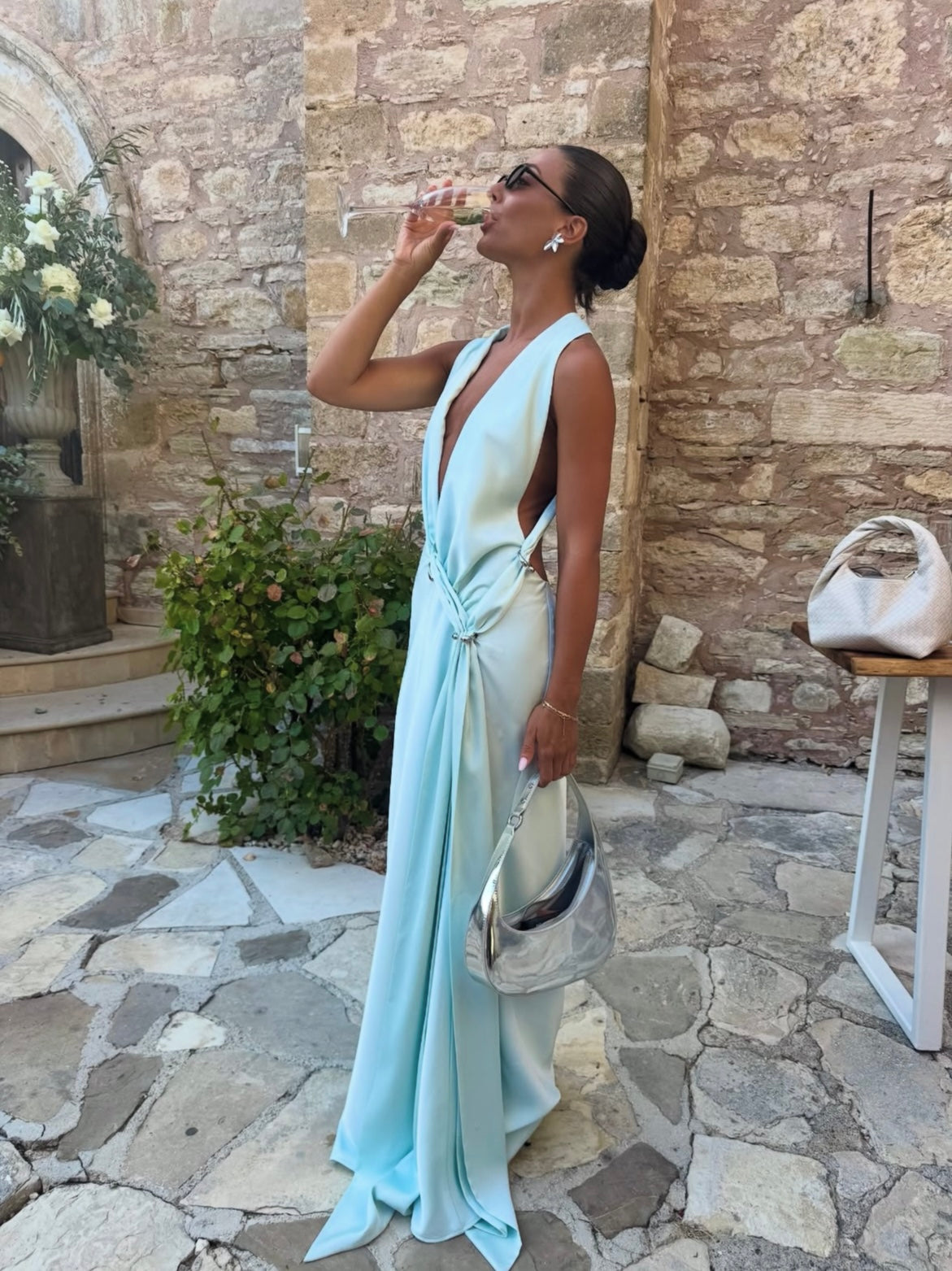 MISHA Dress Hire - The 'Harlow' Satin Dress (Ice Blue)