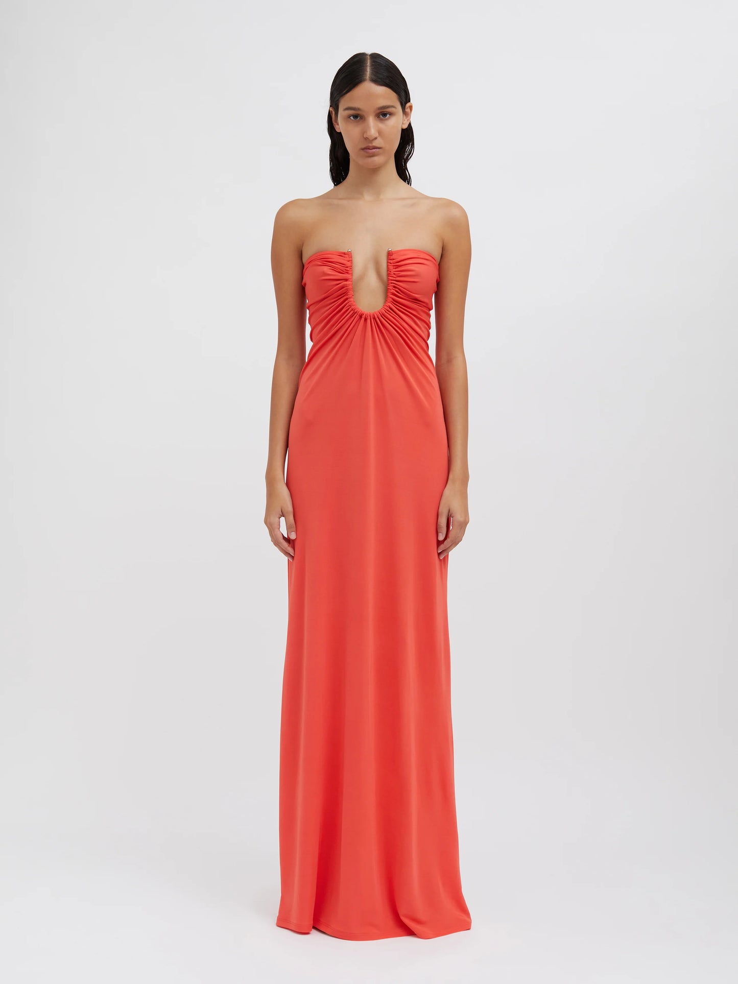 Arced Palm Strapless Dress