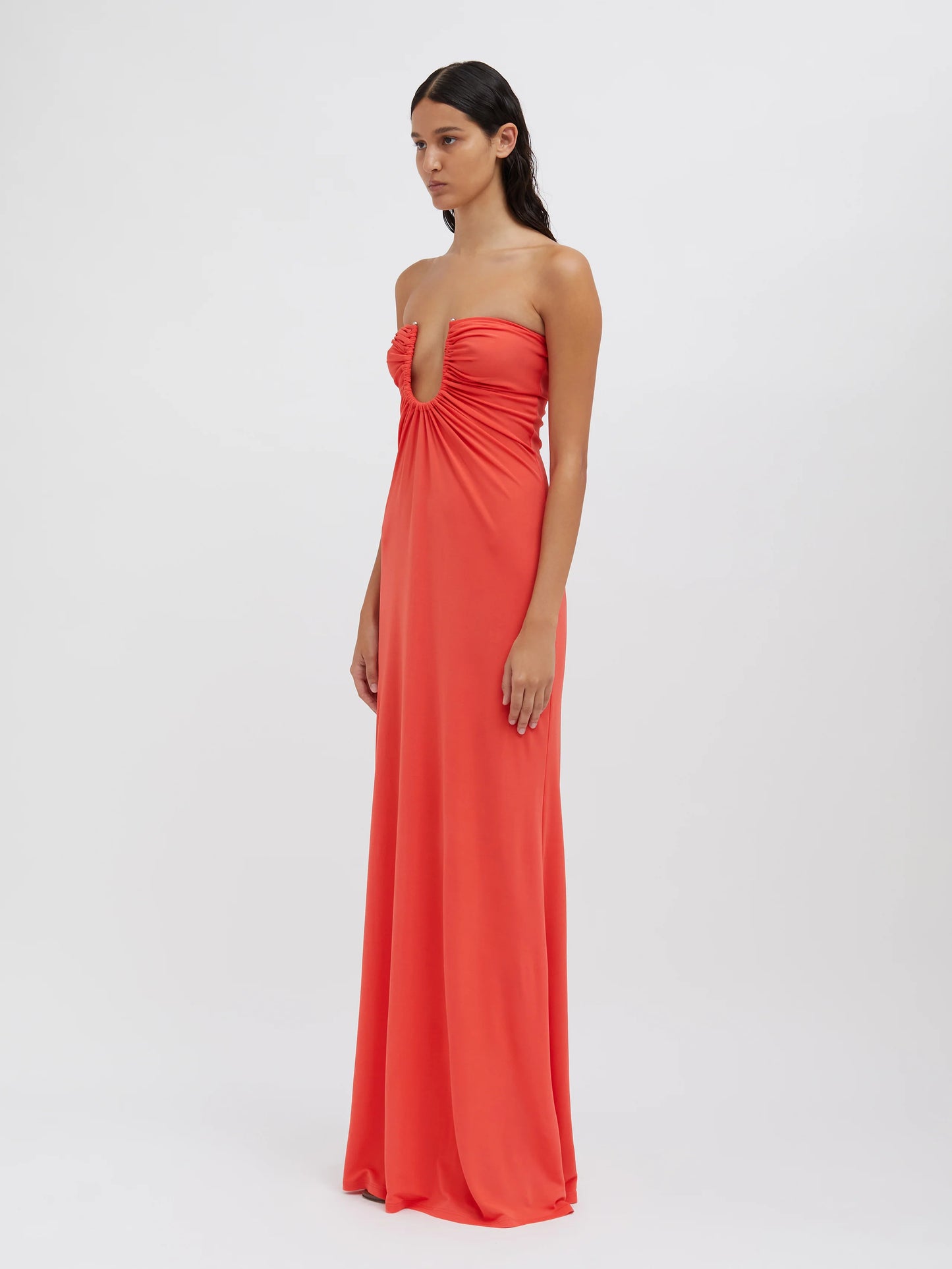 Arced Palm Strapless Dress