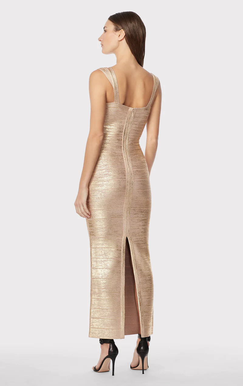 Sweetheart Banded Foil Gown Gold