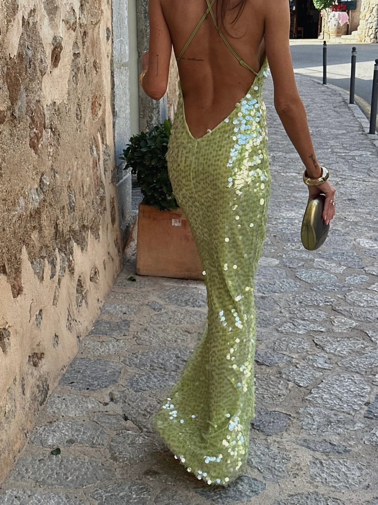 Caramella El Sequin Maxi Dress Hire (Green) | Dress Hire Australia