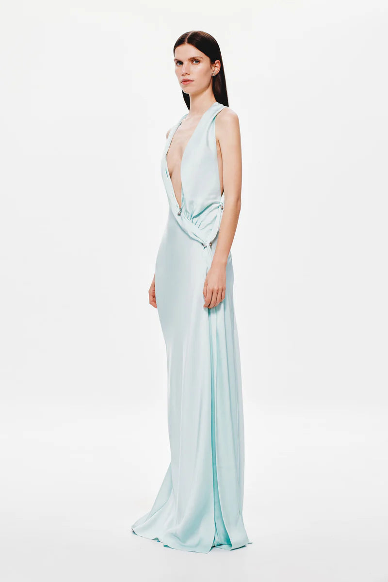 MISHA Dress Hire - The 'Harlow' Satin Dress (Ice Blue)
