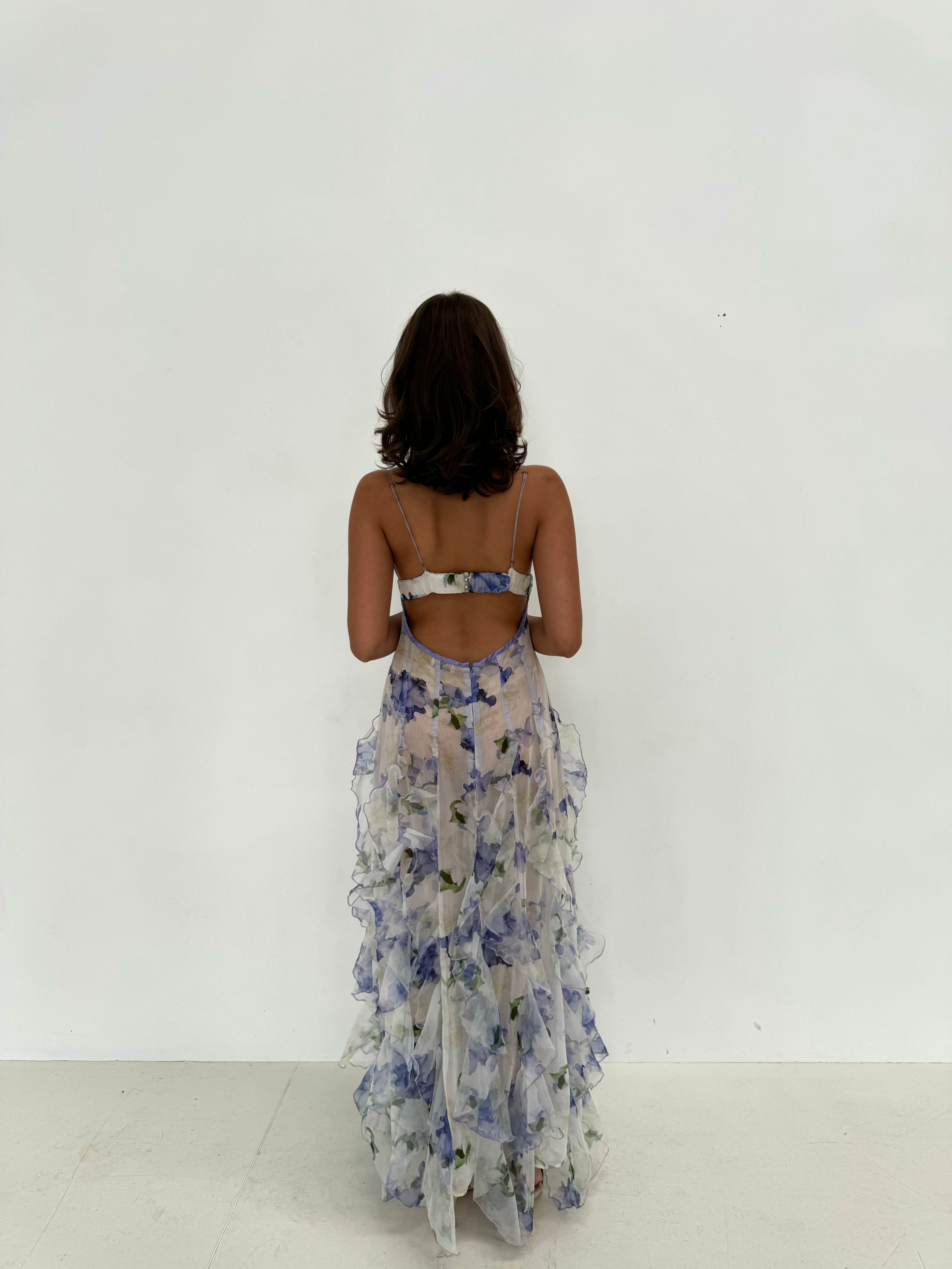 layered floral maxi dress Tiered Floral Cutout Maxi Dress Rose / S