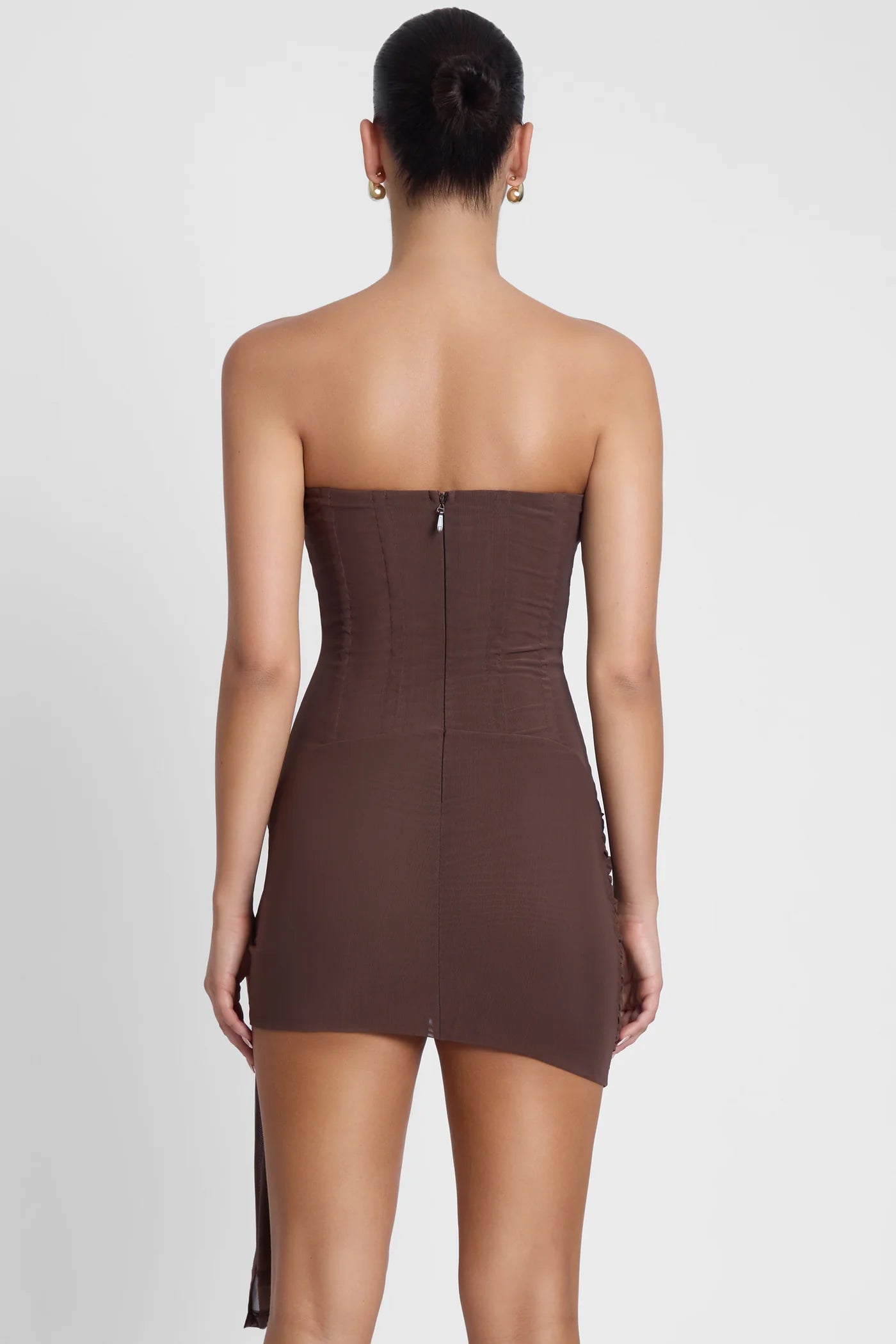 Brown LEAU Mira Mesh Corset Mini Dress Hire Australia. Express Delivery and Simple Returns to Gold Coast, Sydney, Melbourne, Adelaide & beyond. Book now!