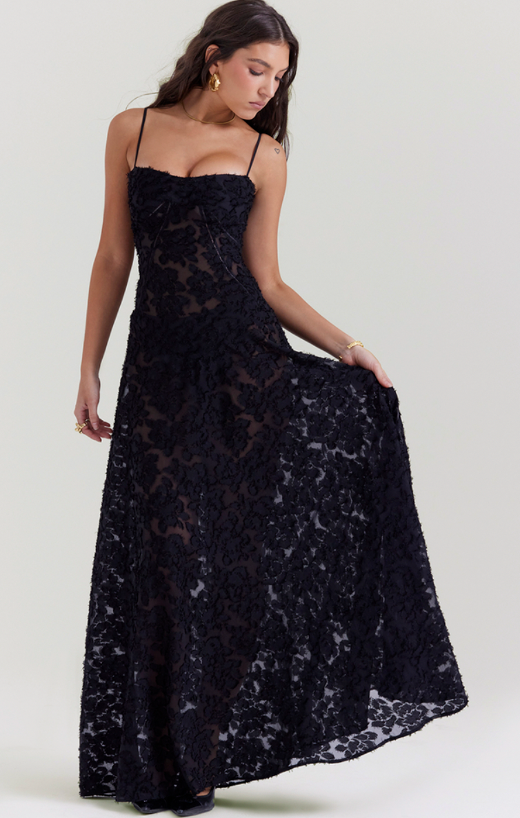 House of CB Seren Maxi | Black Floral Lace