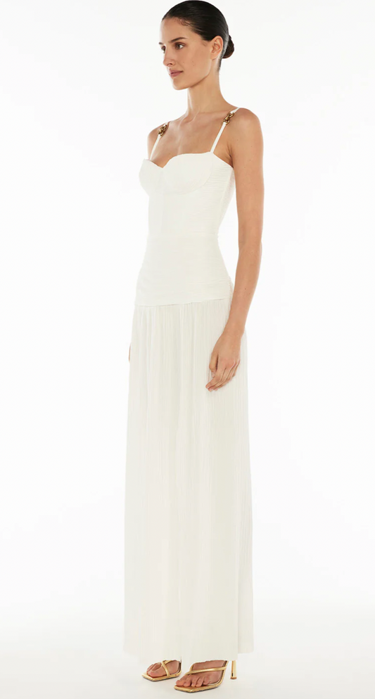 Double Time Pleat Dress White