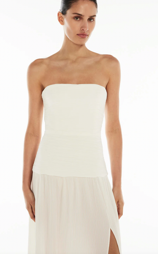 Double Time Pleat Dress Strapless White