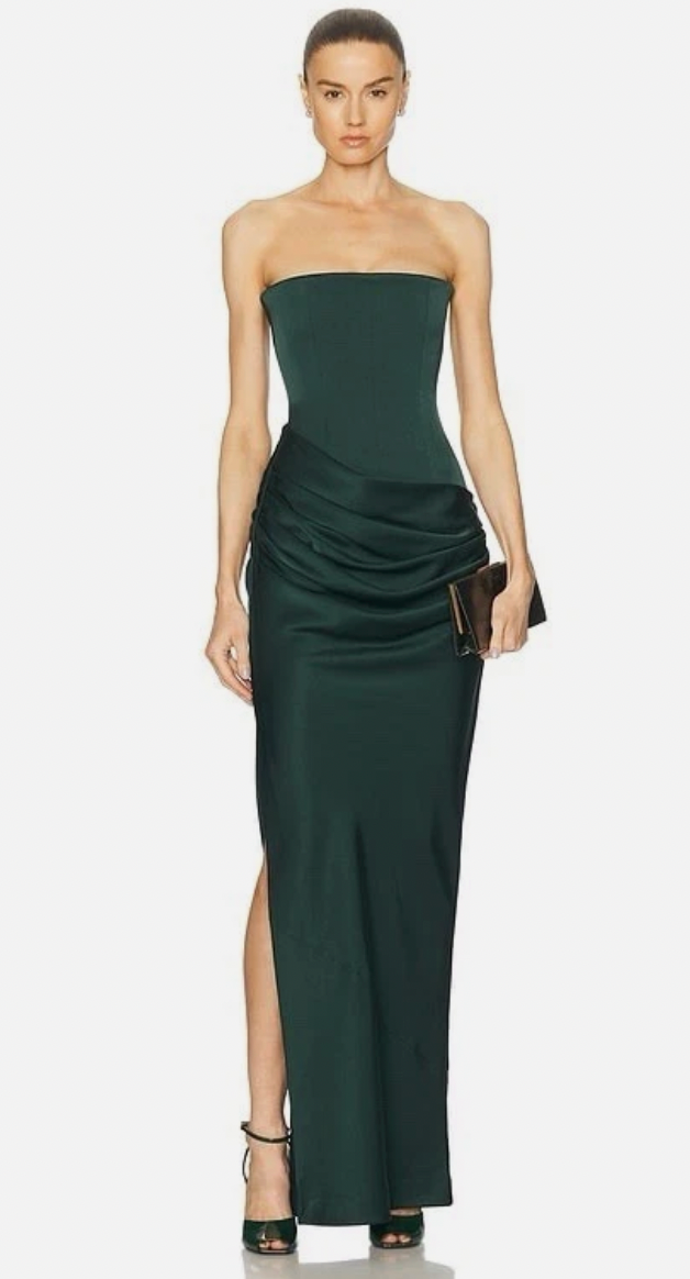 Alex Perry Strapless Longline Draped Column | Forest Green