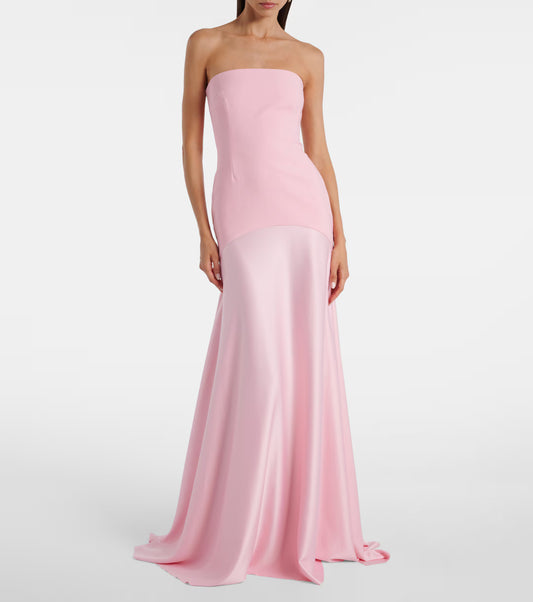 Powder Pink Solace London Alessandra Dress Hire Australia. Structured bonded satin dropwaist dress with express shipping.
