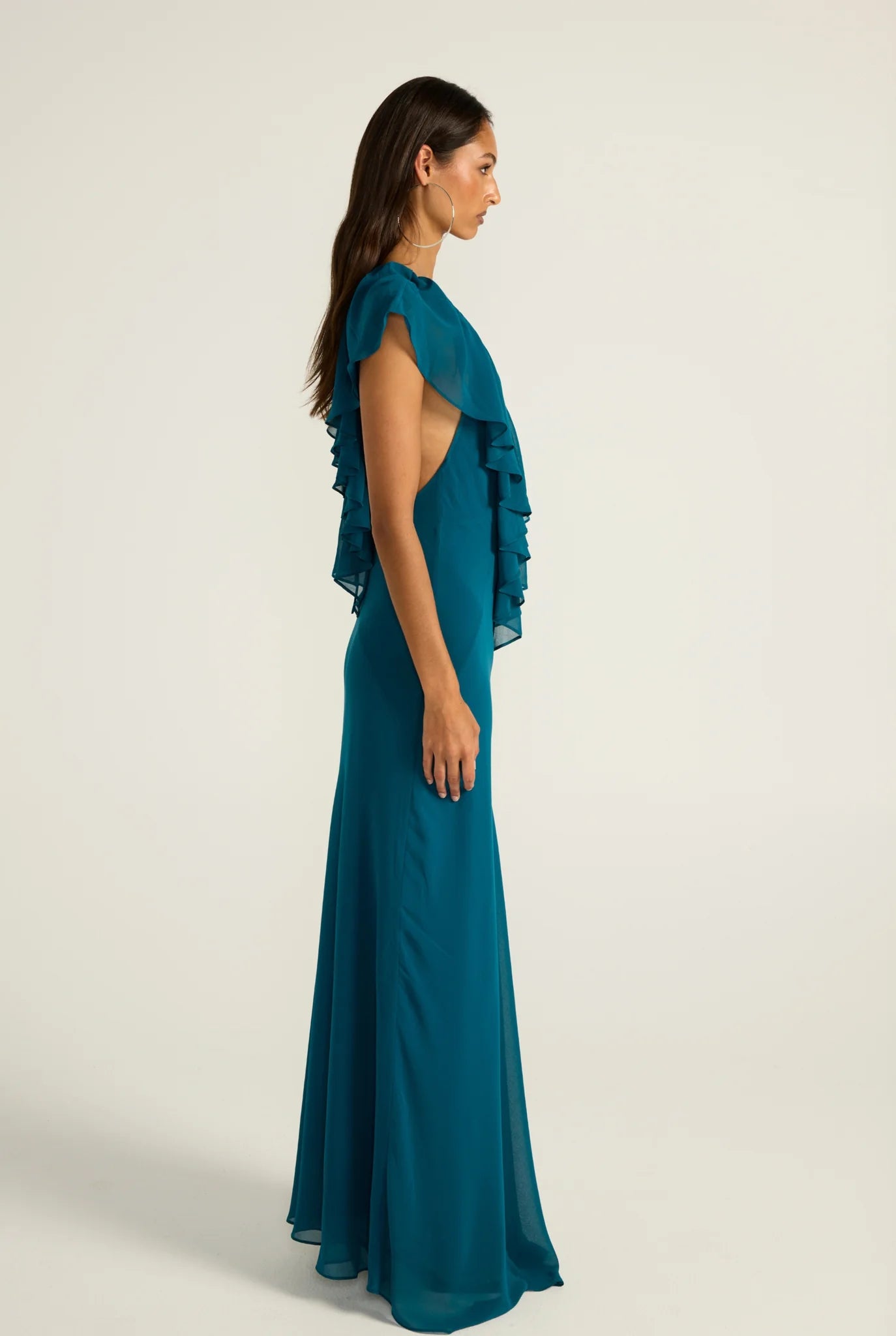 bhldn beaded bridesmaid dress Off The Shoulder Round Neck Chiffon Long Bridesmaid Dress with Floral –  BIZTUNNEL main image 1