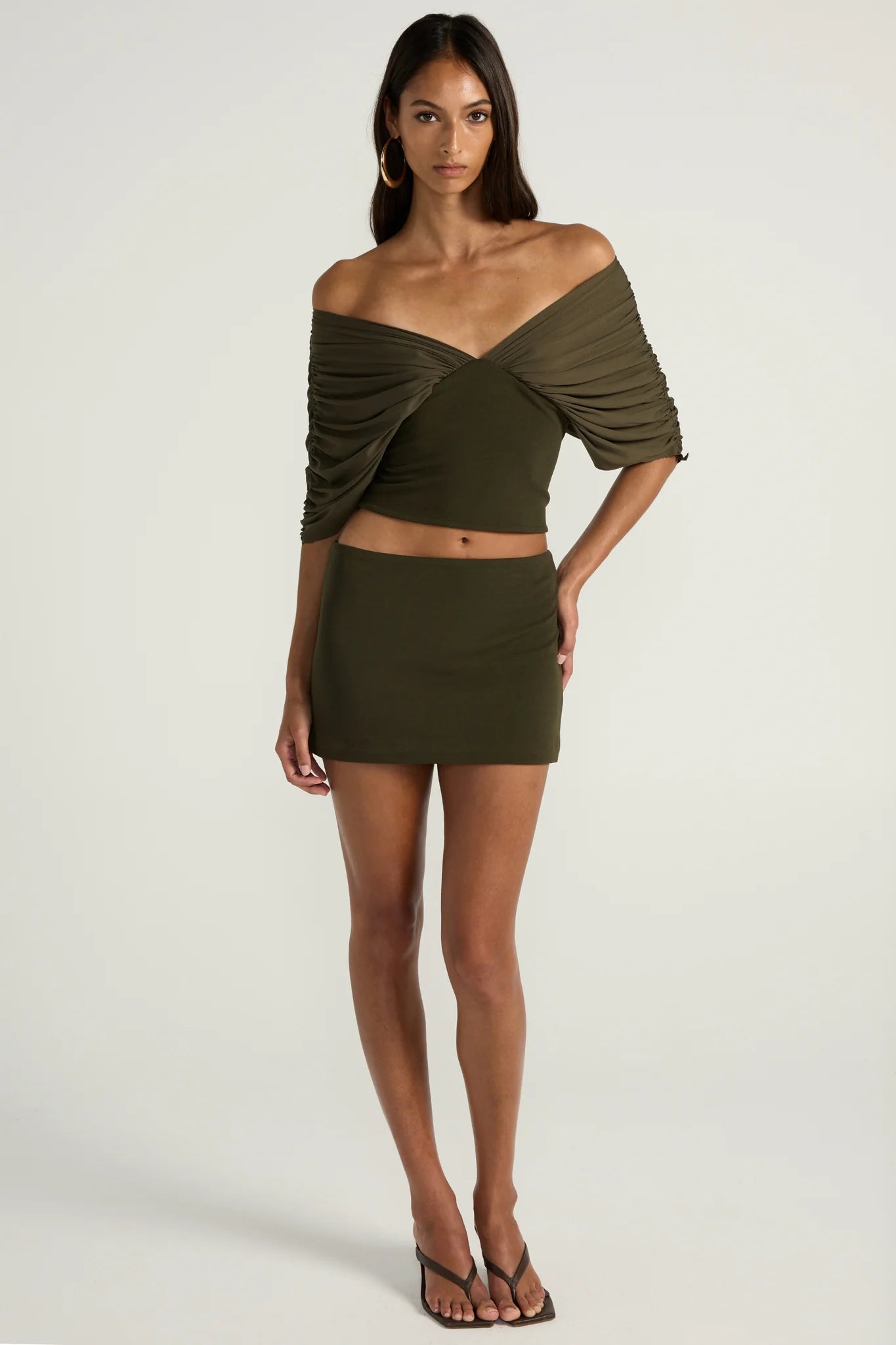 Ance Gria Neve Top & Mini Skirt Set | Olive