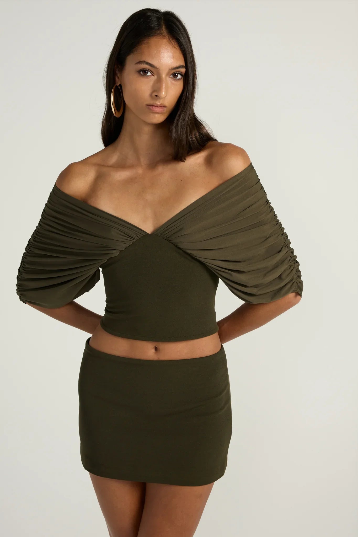 Ance Gria Neve Top & Mini Skirt Set | Olive
