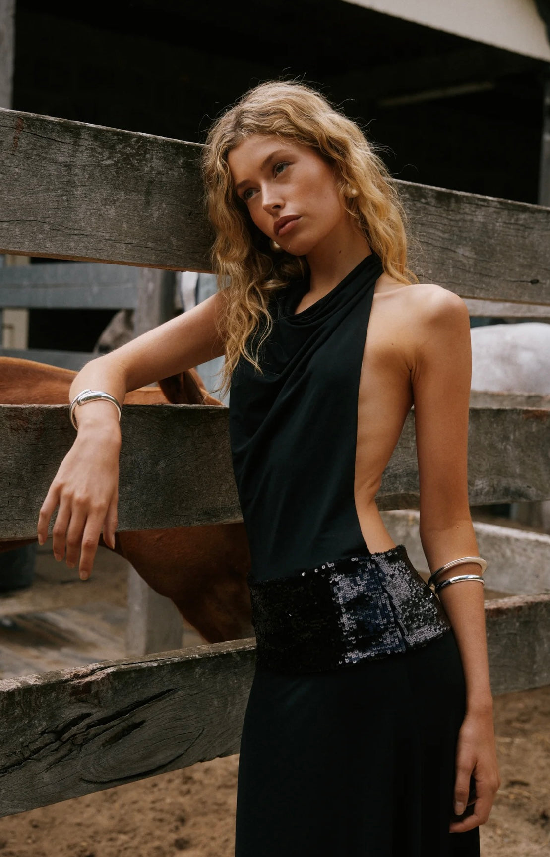 Ance Gria Adele Halter Open Back Gown | Black