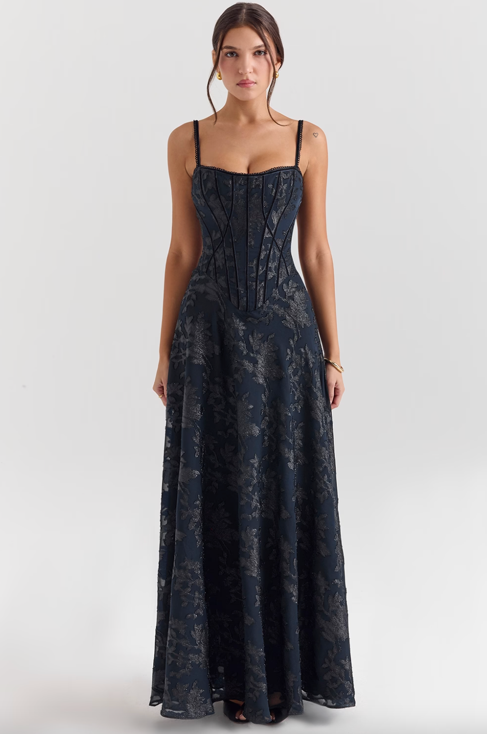House of CB Esme Chiffon Maxi Dress | Midnight Blue Lurex