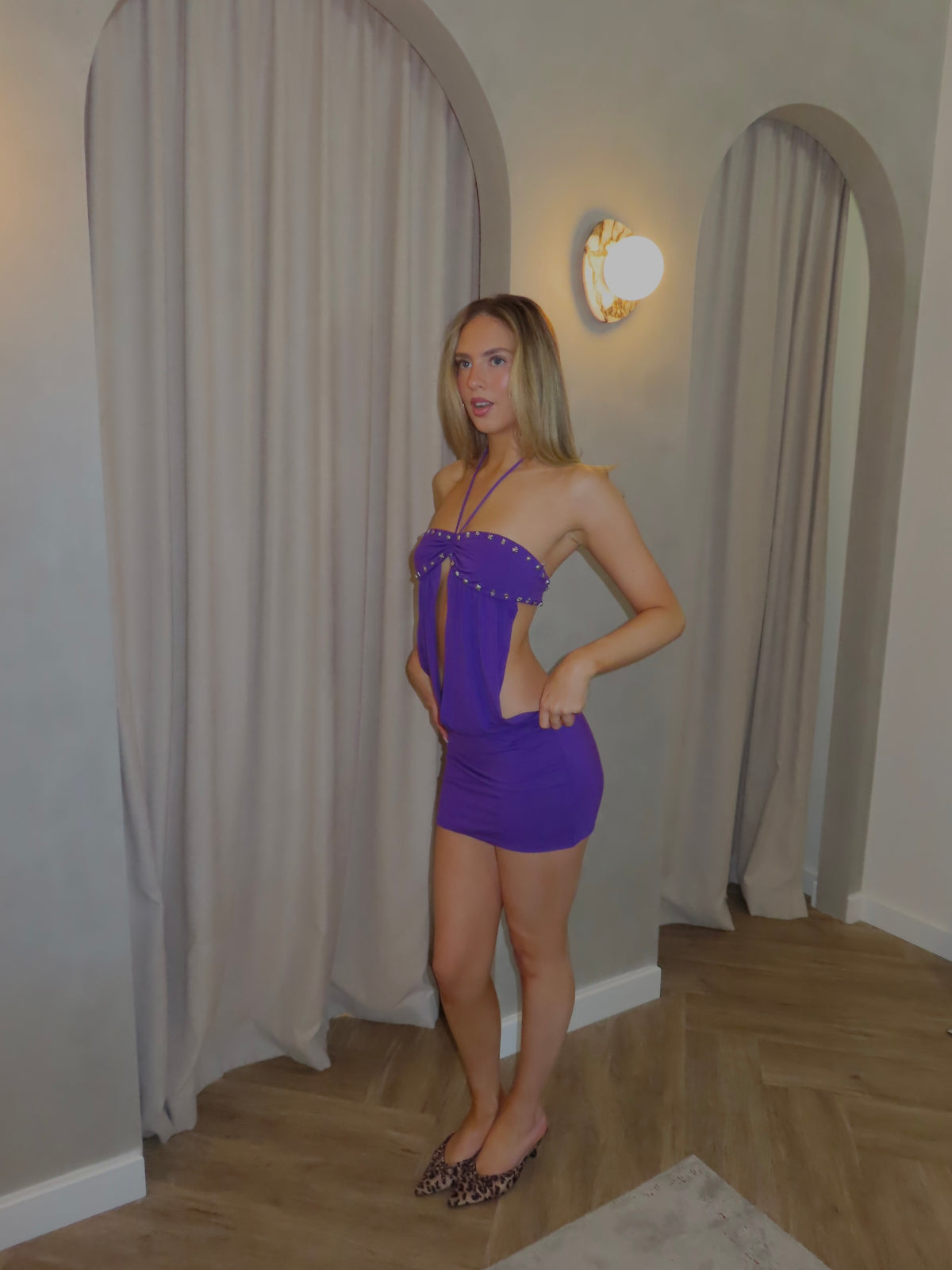 Jaded London Kacey Halter Mini Dress | Purple